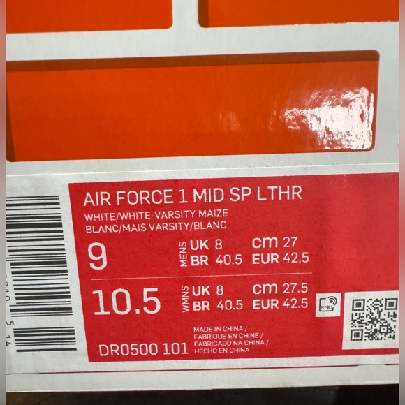 New Nike Air Force 1 Mid SP LTHR ‘Off-White /Varsity Maize’ Men’s Size 9 - Picture 16 of 16